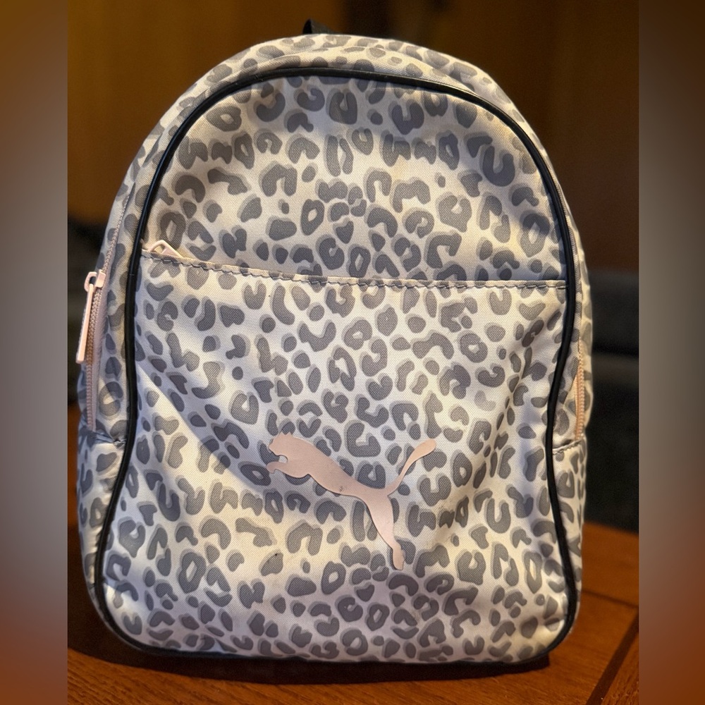 PUMA Mini Backpack Leopard Print with Pink Zipper